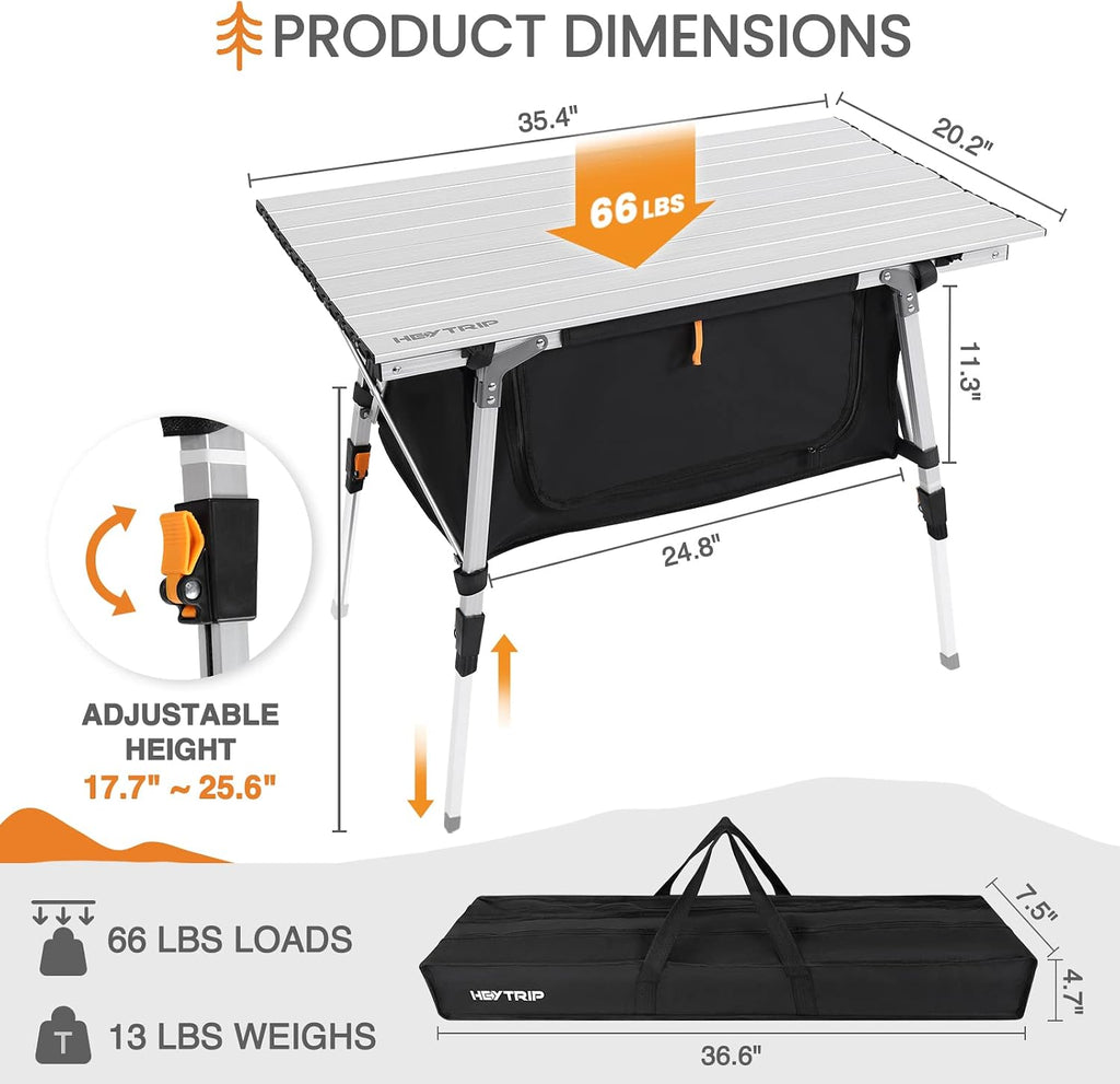 HEYTRIP Adjustable Height Folding Camping Table with Storage