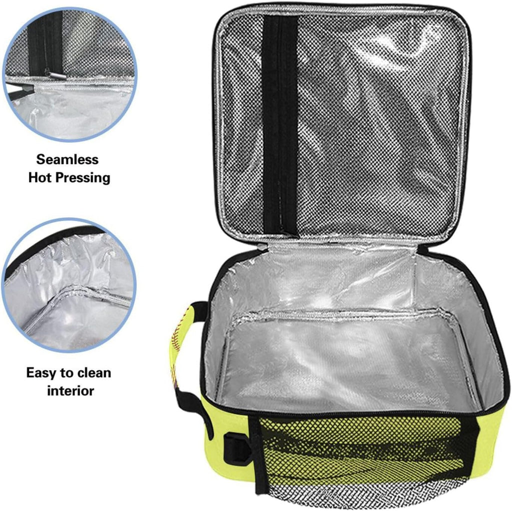 Softball Texture Lunch Box Insulated Lunch Bag Cooler Tote Bag