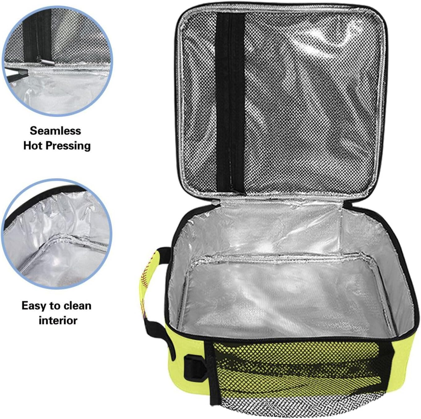 Softball Texture Lunch Box Insulated Lunch Bag Cooler Tote Bag