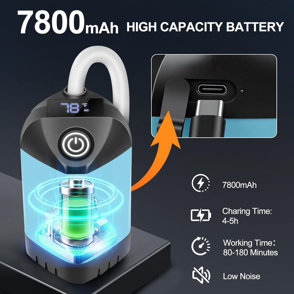 Portable Shower for Camping with 7800mAh Battery