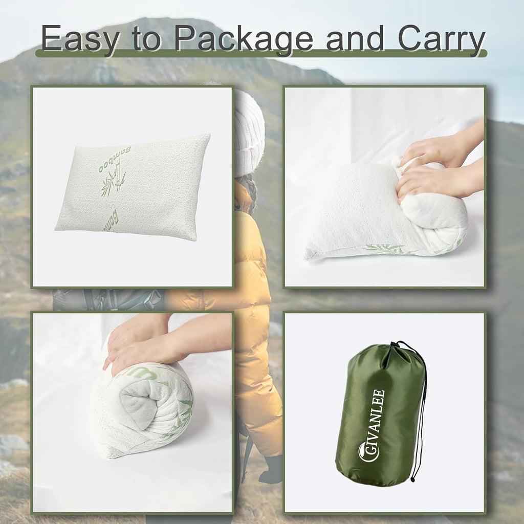 Camping Pillow for Sleeping 2 Pack,Filled in Shredded Memory Foam
