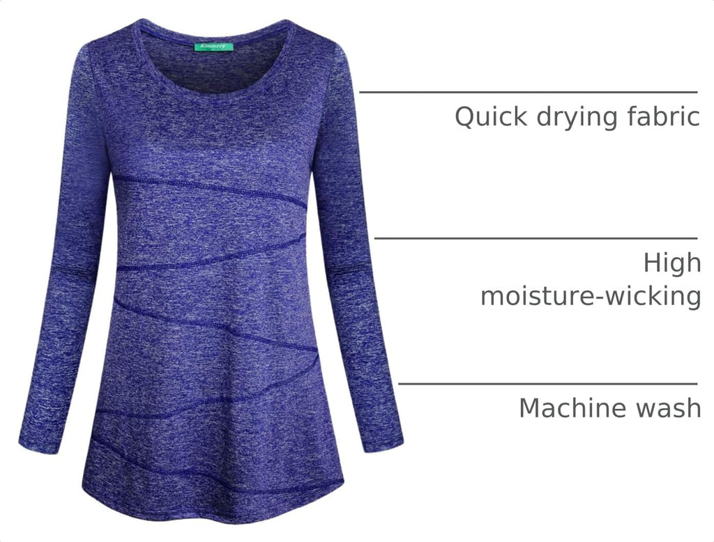 Kimmery Workout Tops for Women Long Sleeve Shirts for Women Quick Dry Line Decor Yoga Tops Sizes S-3XL