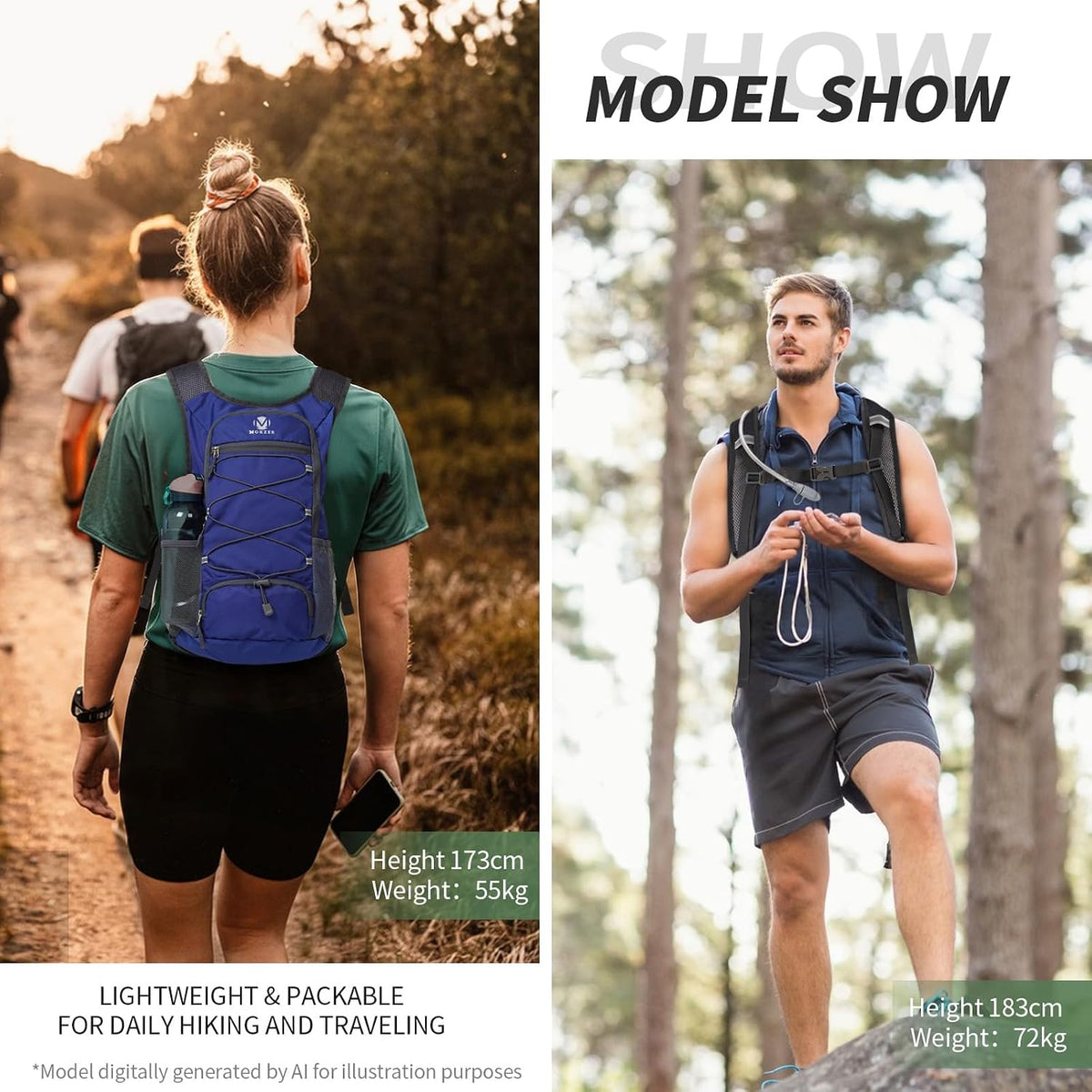 15L Small Hiking Backpack for Women Men Foldable Packable Daypack Ultralight Back Pack for Travel Camping Outdoor