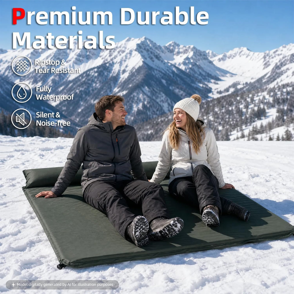 Abahub Self Inflating Sleeping Pad with Pillow, 2 Person, Green