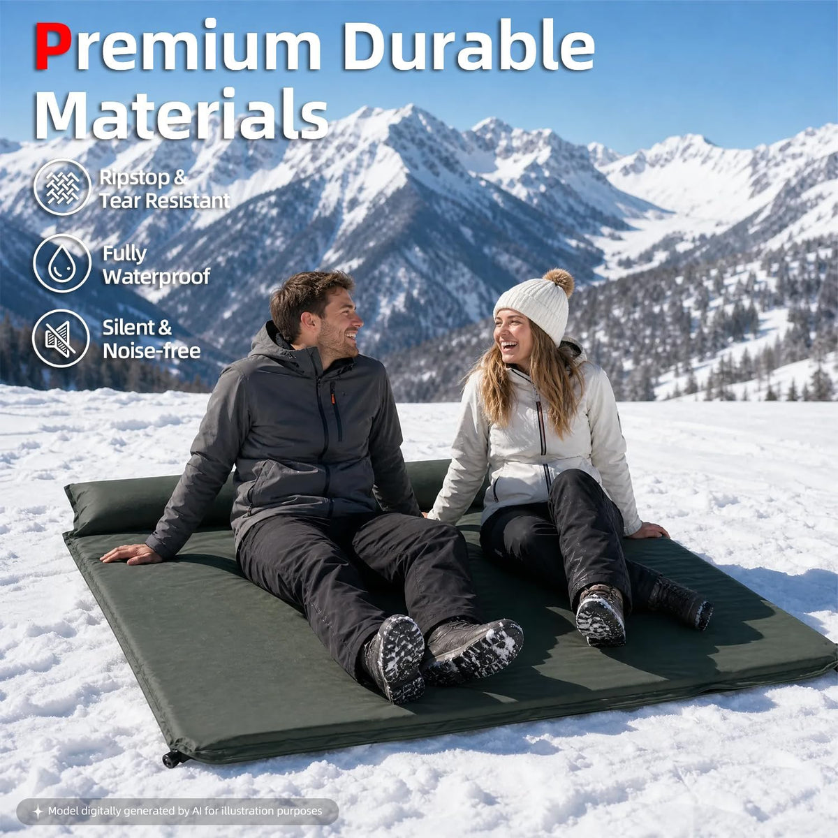 Abahub Self Inflating Sleeping Pad with Pillow, 2 Person, Green