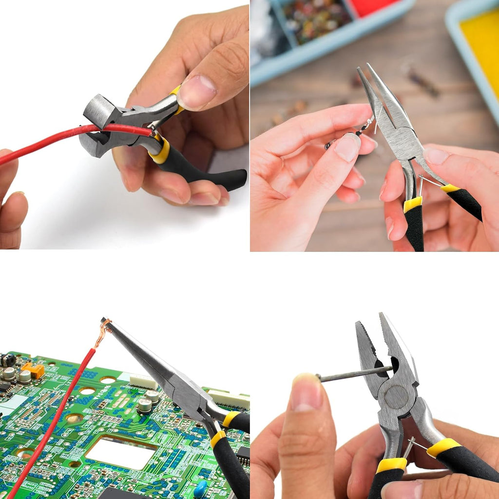 8-Piece 4.5-Inch Mini Pliers Kit - Long Nose, Diagonal, End Cutting, Bent Nose, Combination, Flat Nose, Needle Nose & Round Nose Tools for Jewelry Making