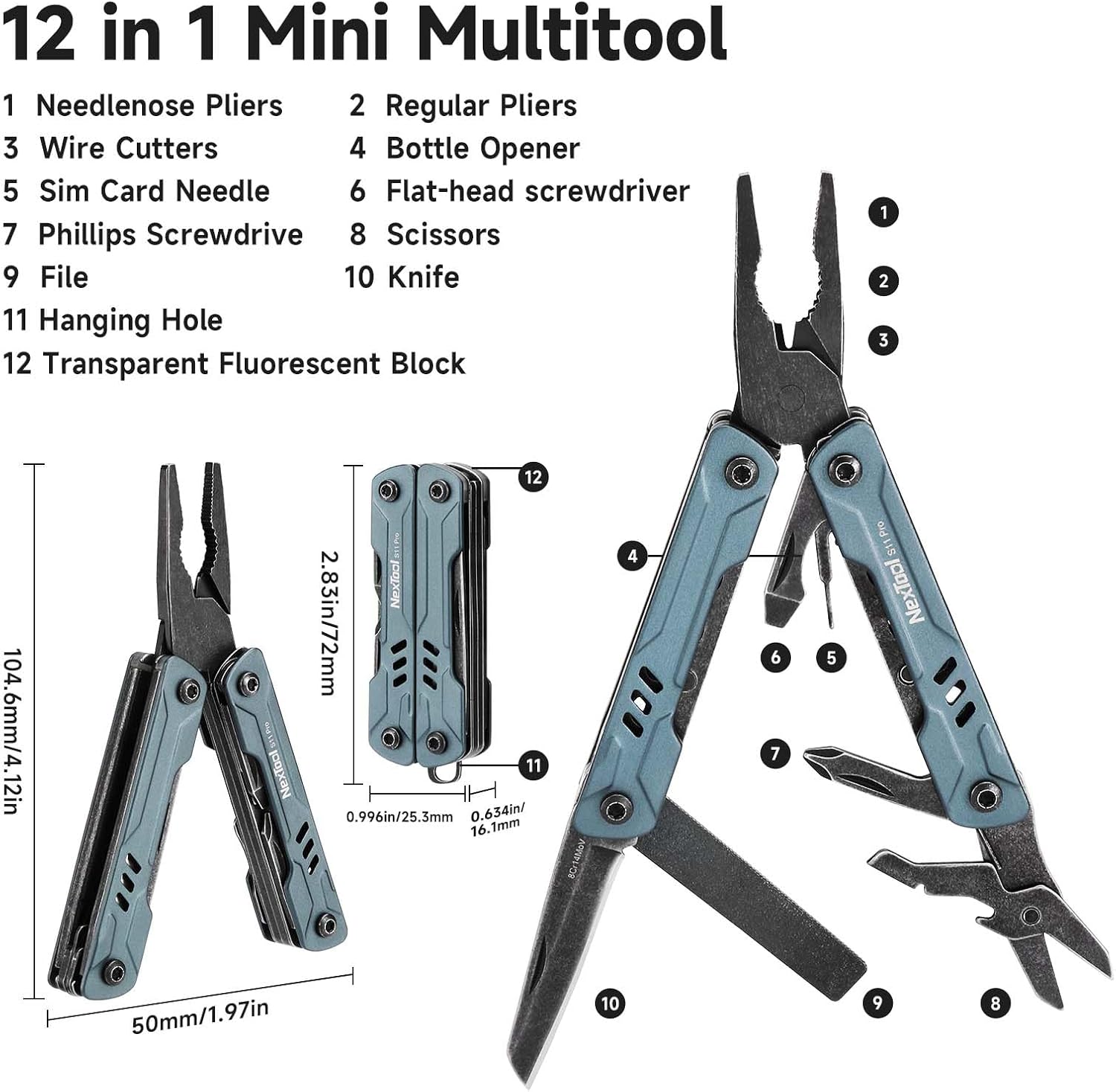 NexTool Mini Sailor S11 Pro, 12-in-1 Compact Keycain Multitool