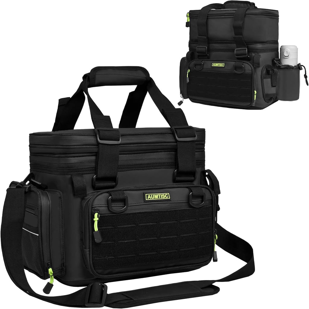 AUMTISC Fishing Tackle Bags for 3500/3600 Trays, Expandable Tackle Box Organizer Gear Storage Bag, with Rod Holders, Detachable Shoulder Strap, Freshwater or Saltwater Fishing Accessories Bags