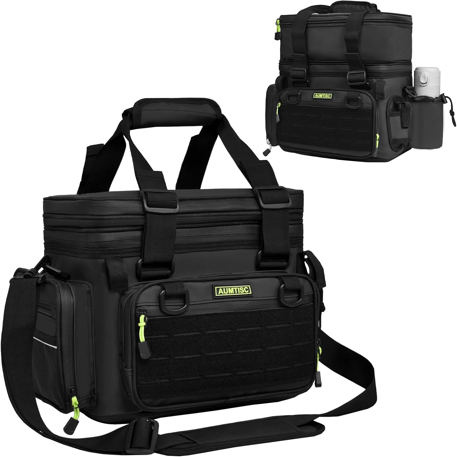 AUMTISC Fishing Tackle Bags for 3500/3600 Trays, Expandable Tackle Box Organizer Gear Storage Bag, with Rod Holders, Detachable Shoulder Strap, Freshwater or Saltwater Fishing Accessories Bags