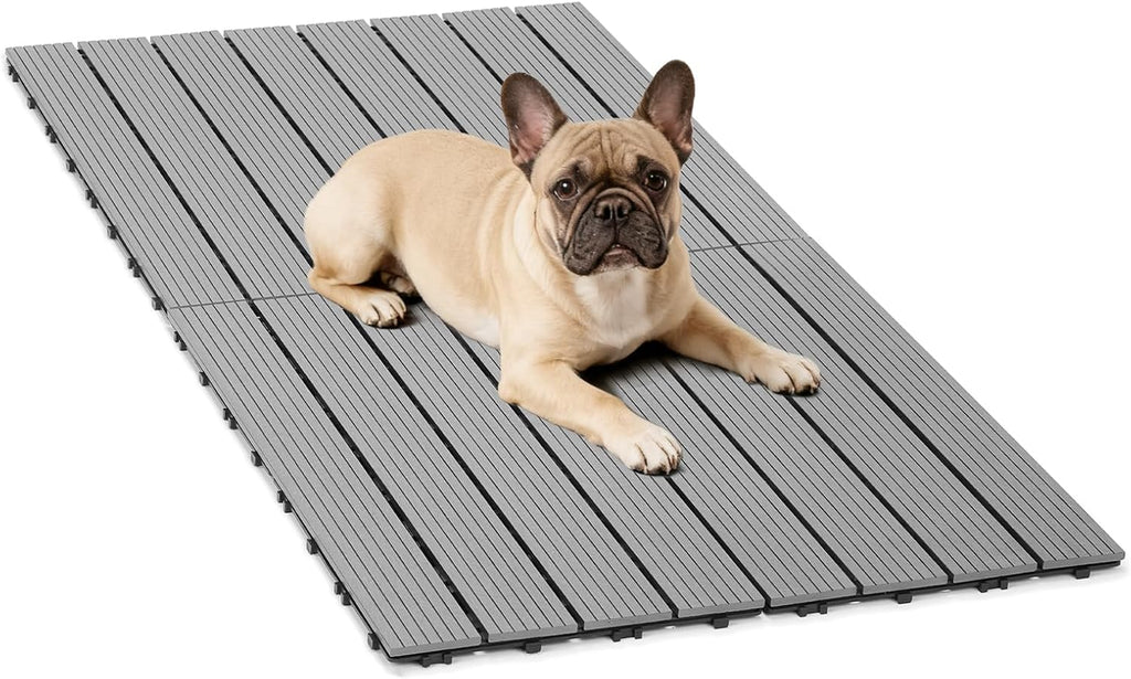 Veehoo Outdoor Flooring Decking for Dog Playpens, Kennels, 4' x 4' Waterproof Dog Training Platform, Portable Deck for RV, Pet Enclosures,Grey (24 x 12 inches, 8PCS)