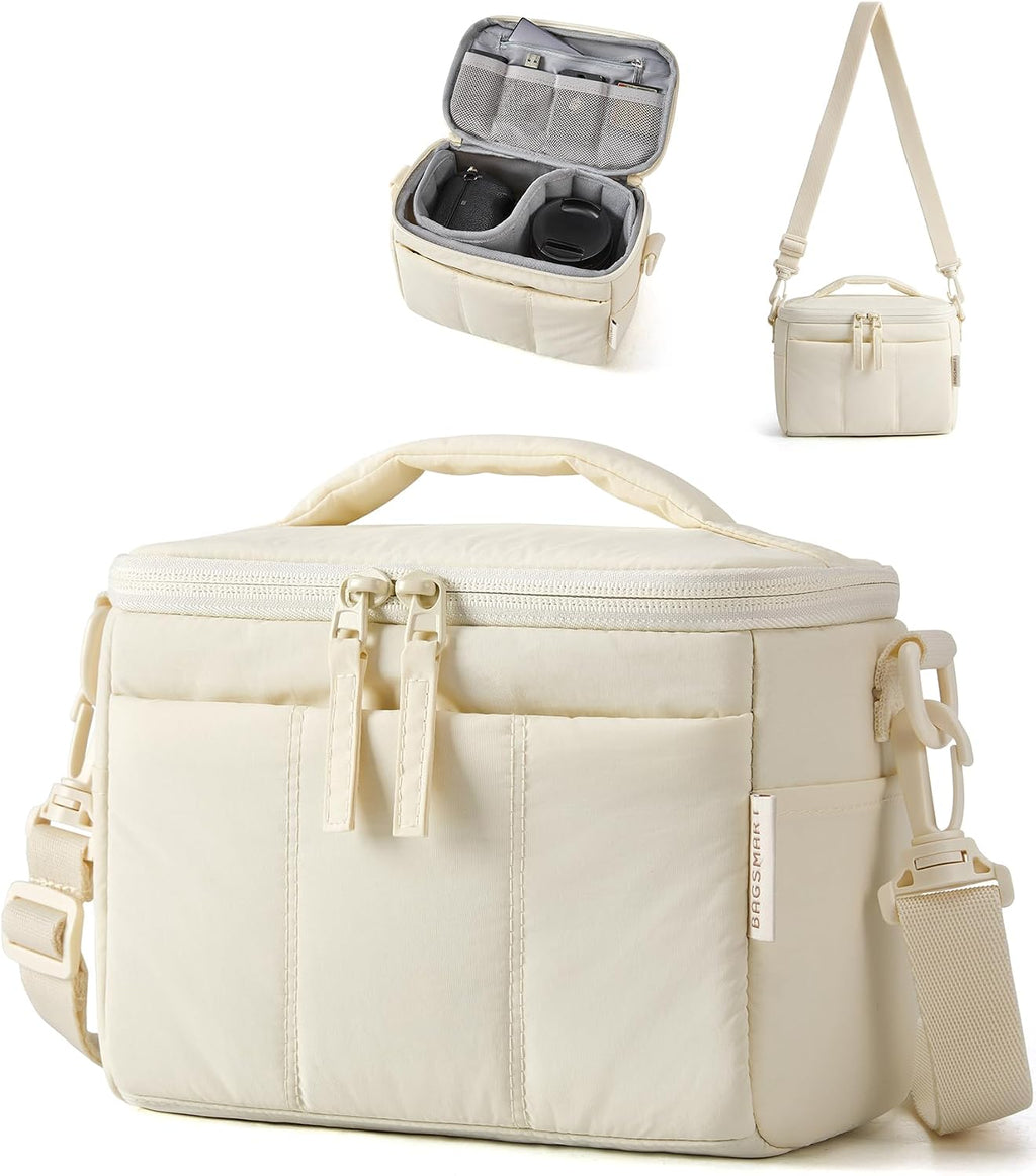 BAGSMART 2 in 1 Quilted Camera Sling Bag for Mirrorless Camera, Beige