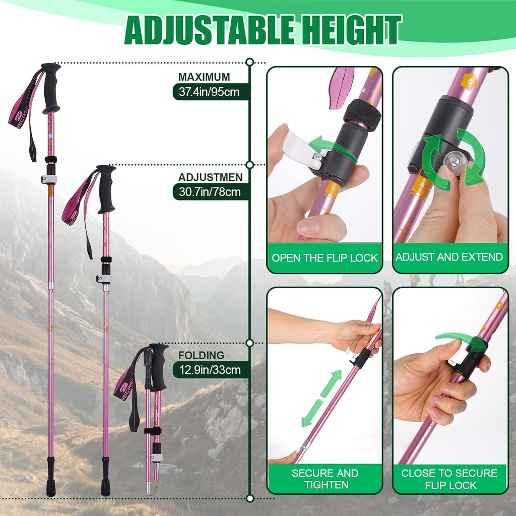 Kids Hiking Poles Lightweight Adjustable Trekking Sticks Collapsible