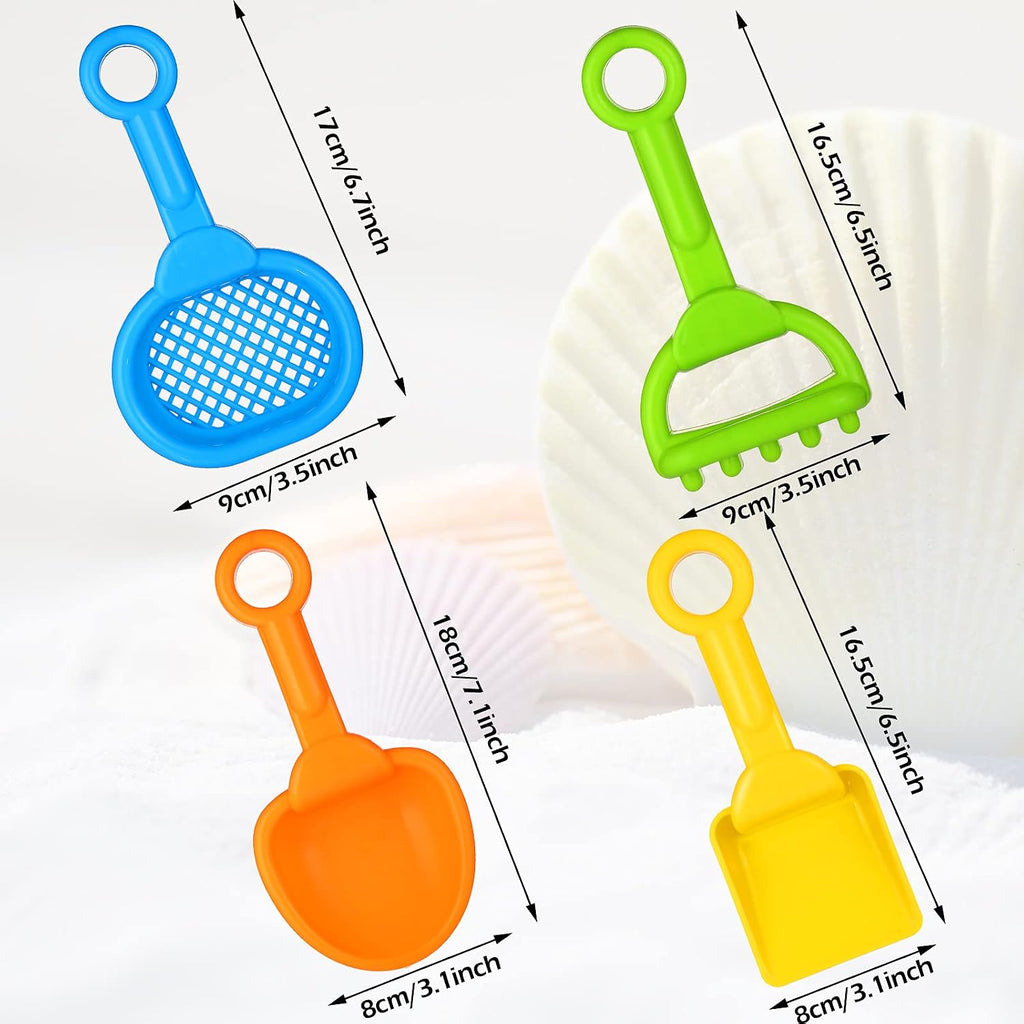 Skylety 8 Pcs Sand Shovels for Kids Beach Toys Plastic Rake Sifter,None | 4 Tool Styles for Sandbox Play, Plastic with Hanging Holes, Lightweight Summer Outdoor, Portable Travel Beach Essentials