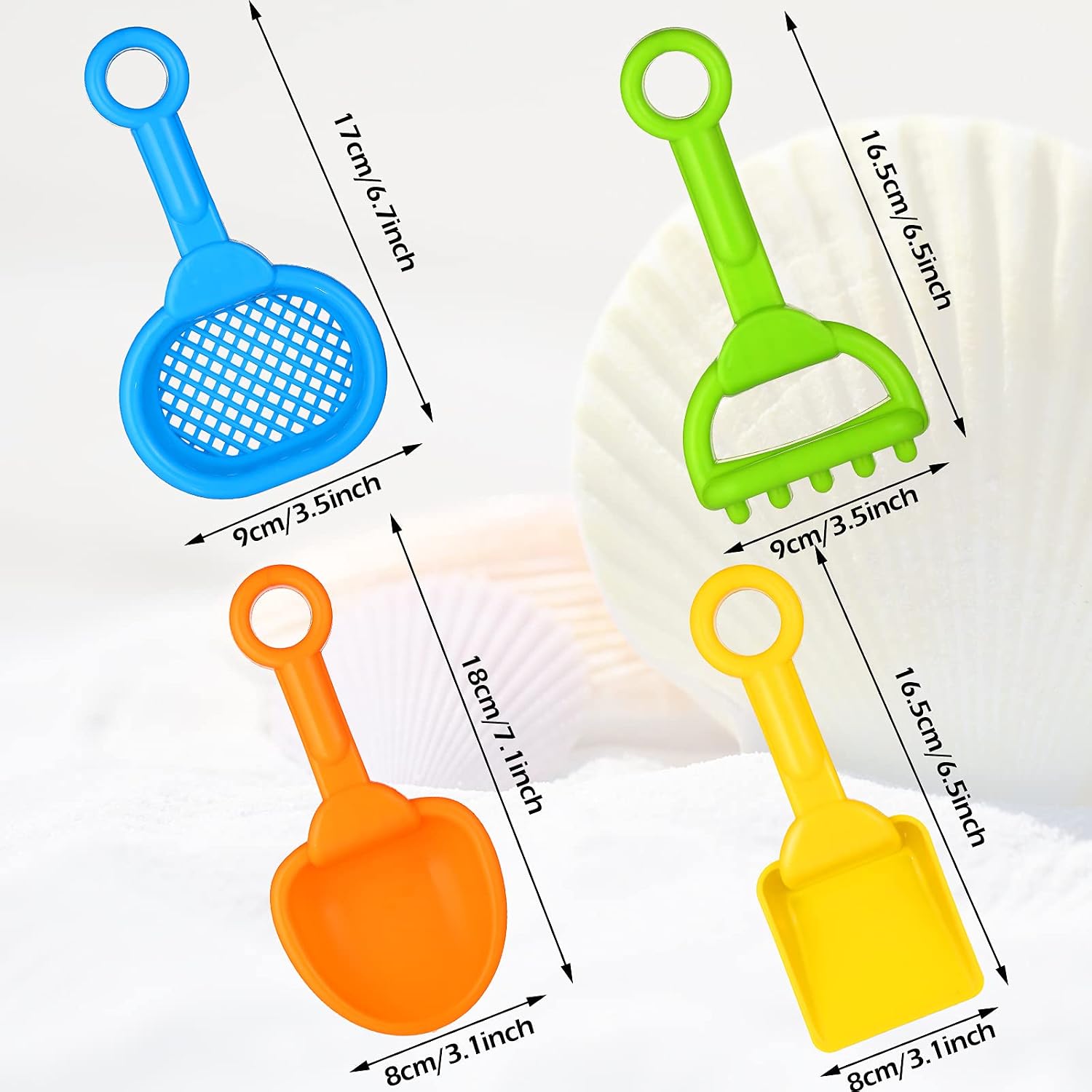 Skylety 8 Pcs Sand Shovels for Kids Beach Toys Plastic Rake Sifter,None | 4 Tool Styles for Sandbox Play, Plastic with Hanging Holes, Lightweight Summer Outdoor, Portable Travel Beach Essentials