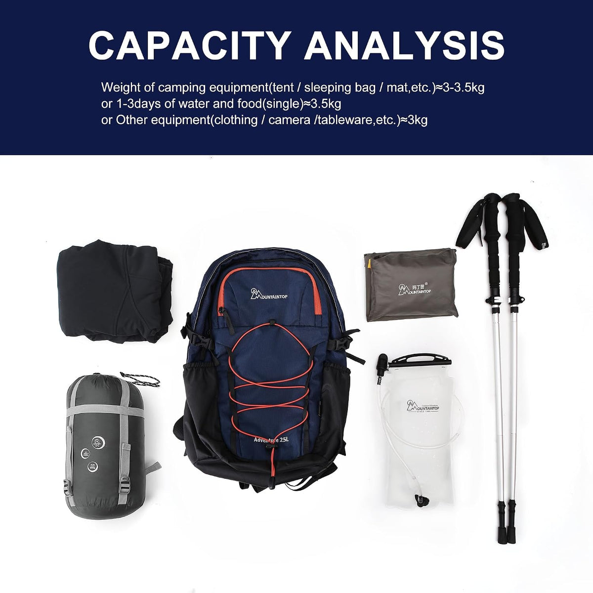 MOUNTAINTOP 25/30L Lightweight Hiking Backpack, Outdoor Daypack