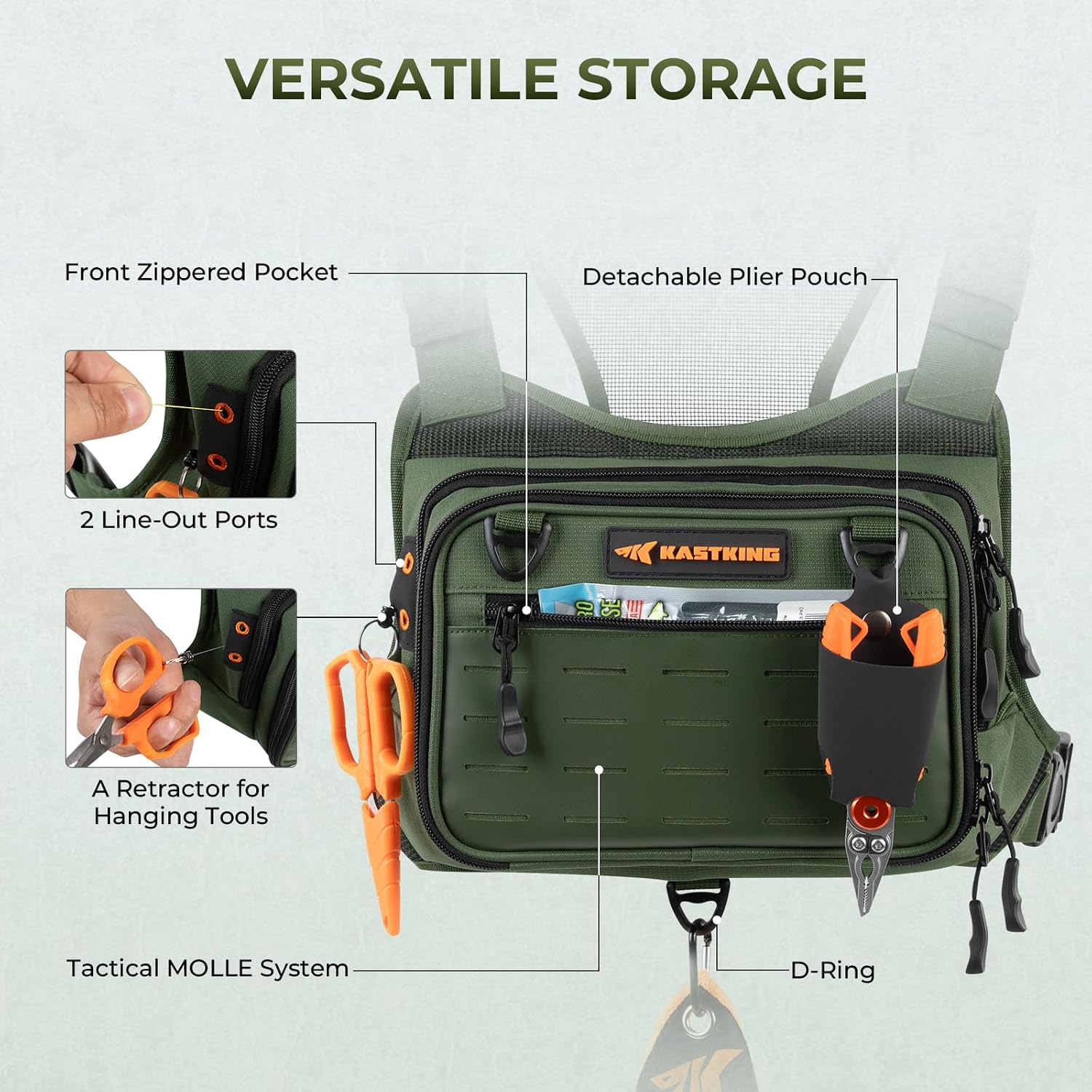 KastKing BaitBoss Water-Resistant Fishing Chest Pack; Fishing Bag for Men