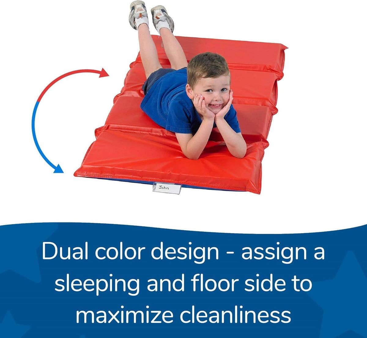 Children's Factory Angels 2" Thick Toddler Nap Mat, Red-Blue, 4 Section Waterproof Sleeping Mat for use in Preschools and Daycares