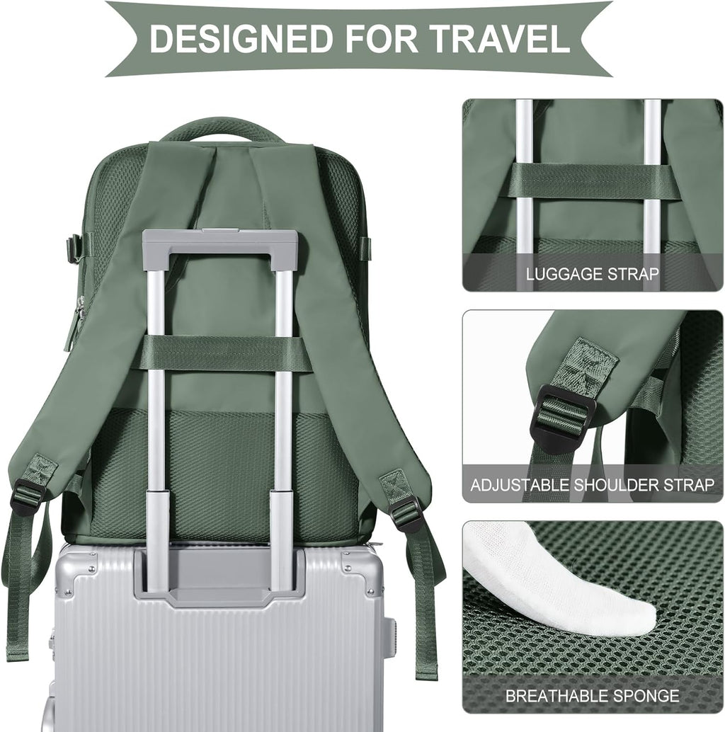 coowoz Travel Backpack For Women Men,Carry On Backpack,Hiking Backpack Waterproof Outdoor Sports Rucksack Casual Daypack Travel Essentials(Olive Green)