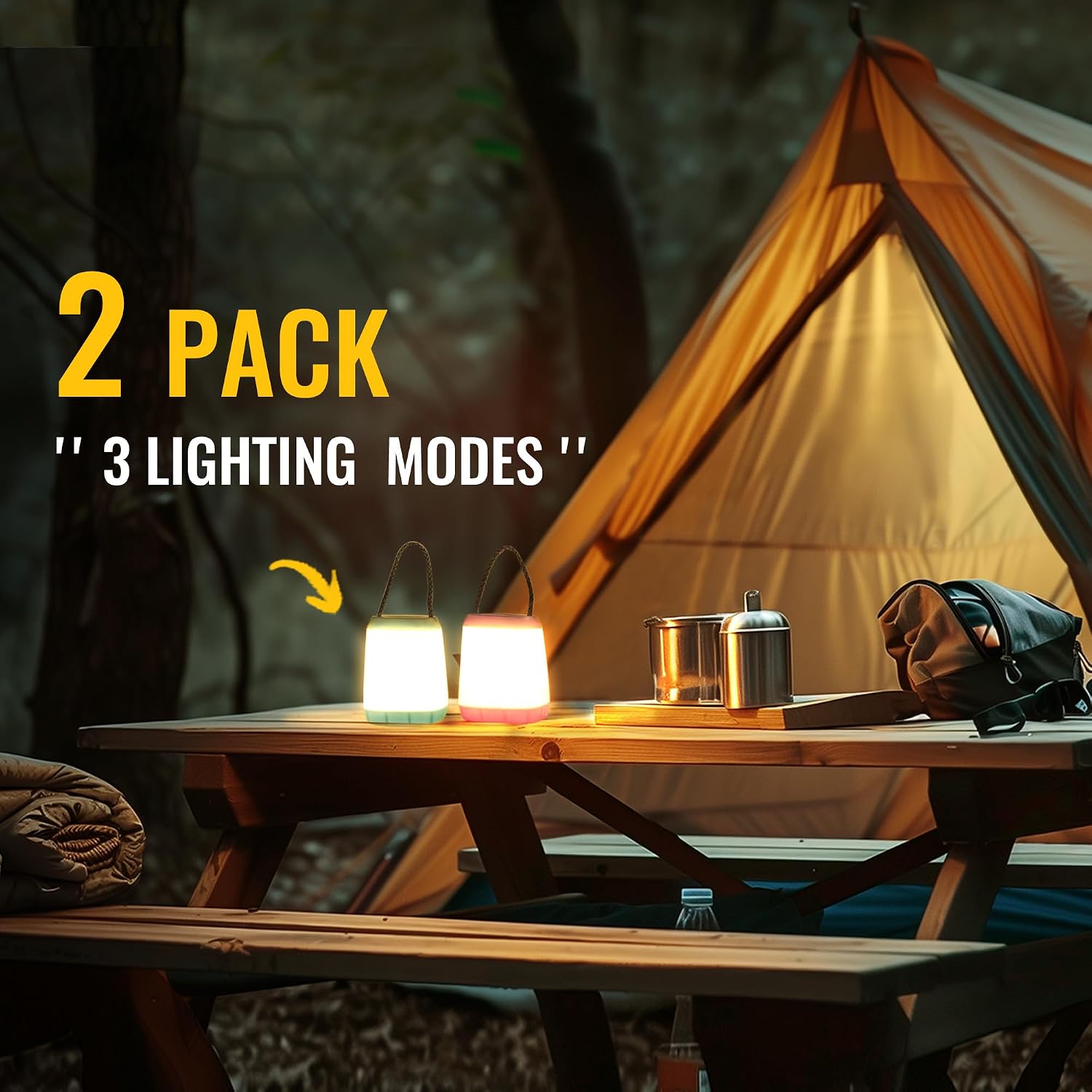 HOKOILN 2-Pack LED Camping Lights Battery Powered Portable Tent Lantern