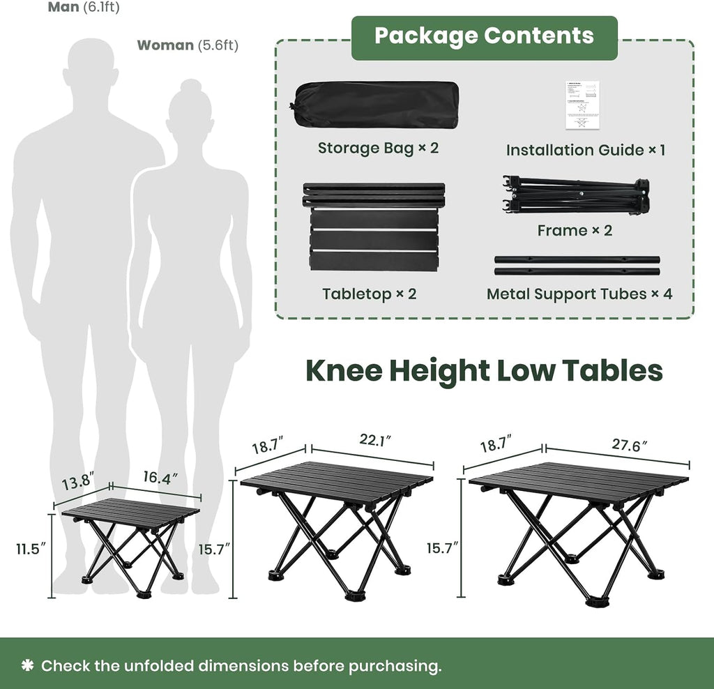 2 Pack Camping Table Foldable, Portable Folding Beach Table, Black-L