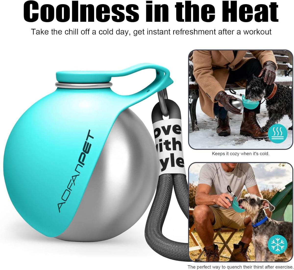 Portable Dog Water Bottle 10oz Stainless Steel Travel Bowl