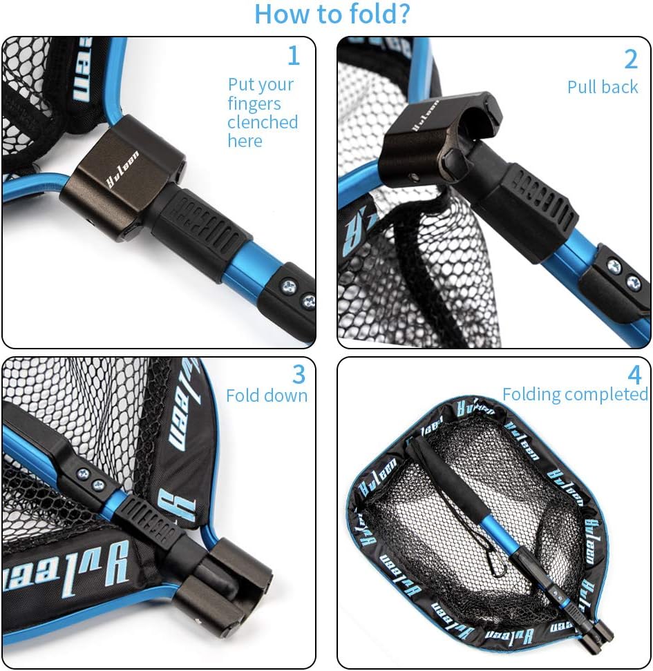 YVLEEN Floating Fishing Net - Folding Fishing Landing Net with Rubber Coating Mesh for Easy Fish Catch and Release, Fishing Net for Freshwater and Saltwater