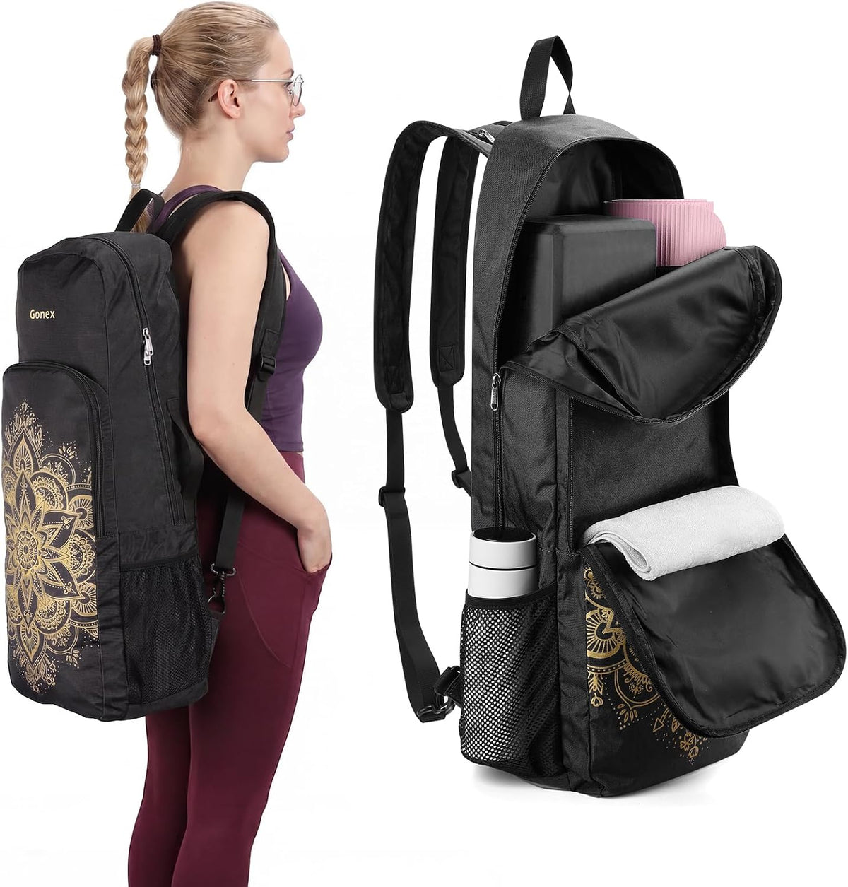 Gonex Yoga Mat Bag Convertible Backpack Blocks Carrier with Wet Pocket