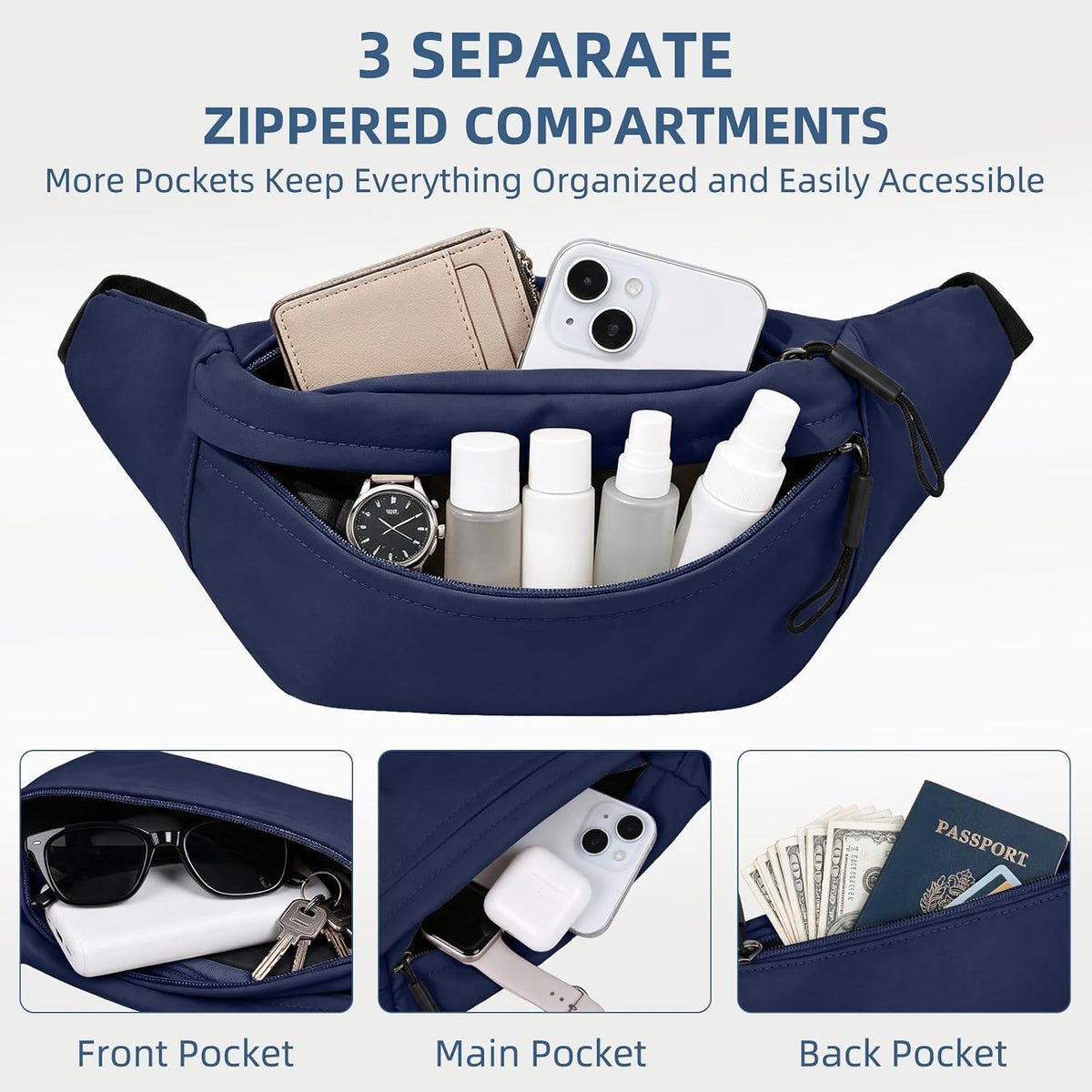ZOORON Fanny Packs for Women Men Crossbody Waist Pack Bag Running Belt