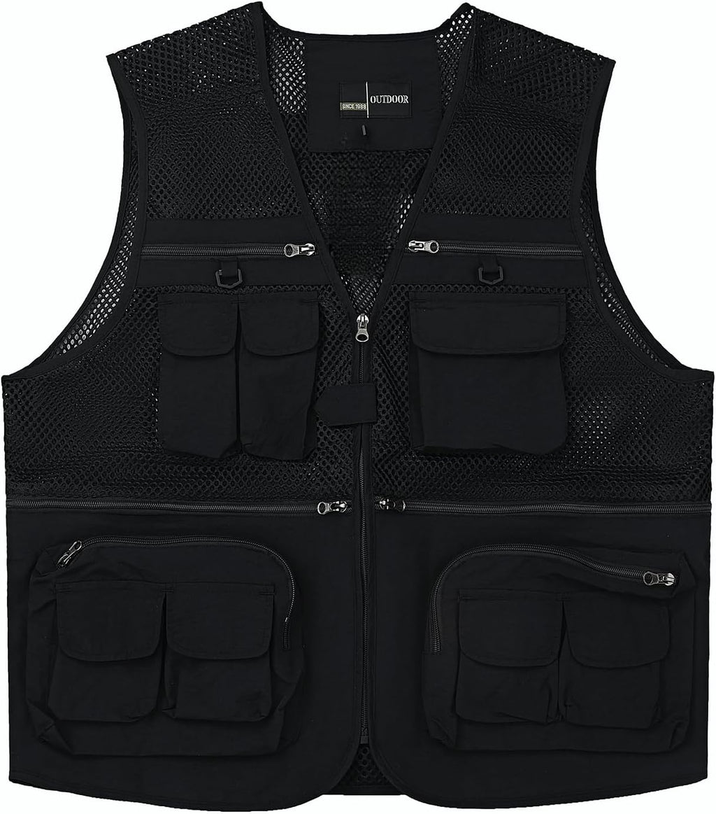 Ziker Men's Mesh Breathable Openwork Camouflage Journalist Photographer Fishing Vest Waistcoat Jacket Coat