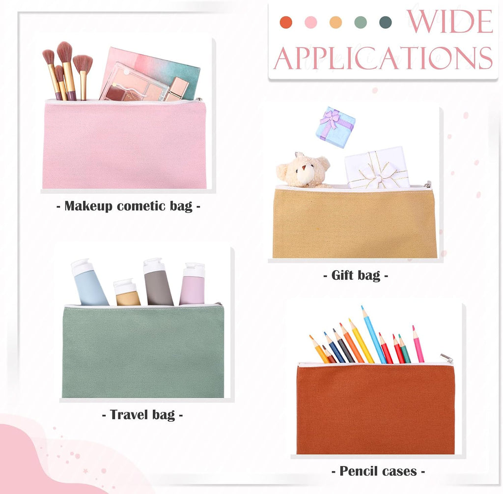 Reginary 10 Pcs Canvas Makeup Bags Bulk Blank Cosmetic Bags,Boho Color