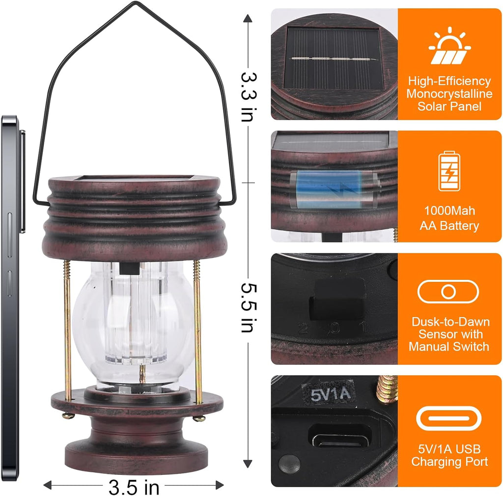 Solar Lanterns, Dual Solar & USB Charging, Hanging & Table Camping Lights