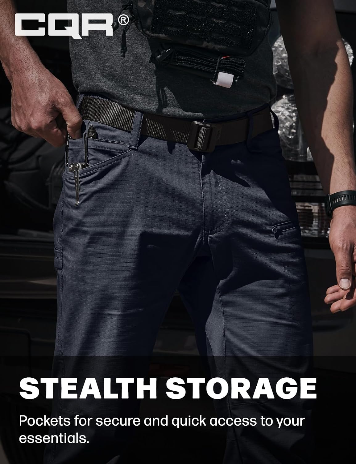 CQR Men's Flex Stretch Tactical Pants, Water Resistant Ripstop Cargo Pants, Lightweight EDC Outdoor Work Hiking Pants
