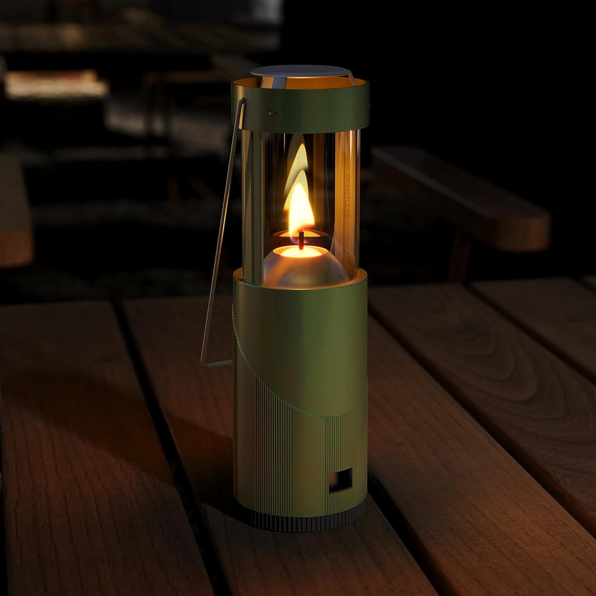 Mini Candle Lantern for Real Candles, 15H Camping Emergency Light, Green