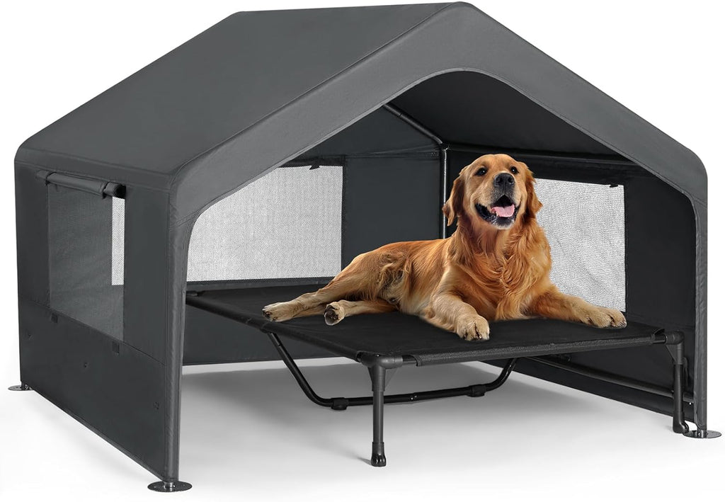 Veehoo Extra Large Dog House Outdoor Includes Elevated Dog Bed-Weatherproof