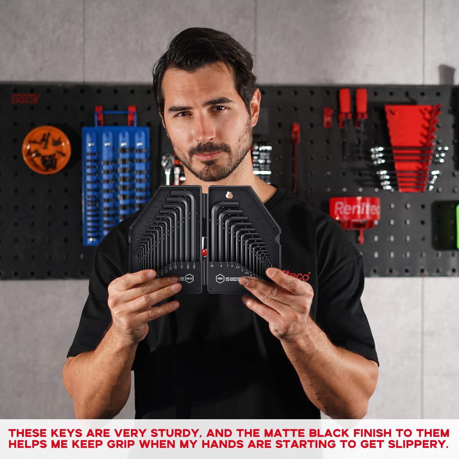 Reniteco 30 PCS Hex Head Key Allen Wrench Tool Set Organizer Kit Alloy Steel L Shape Black Metric (0.7-10 mm) SAE (0.028"-3/8") Standard In Storage Case Long Short Arm