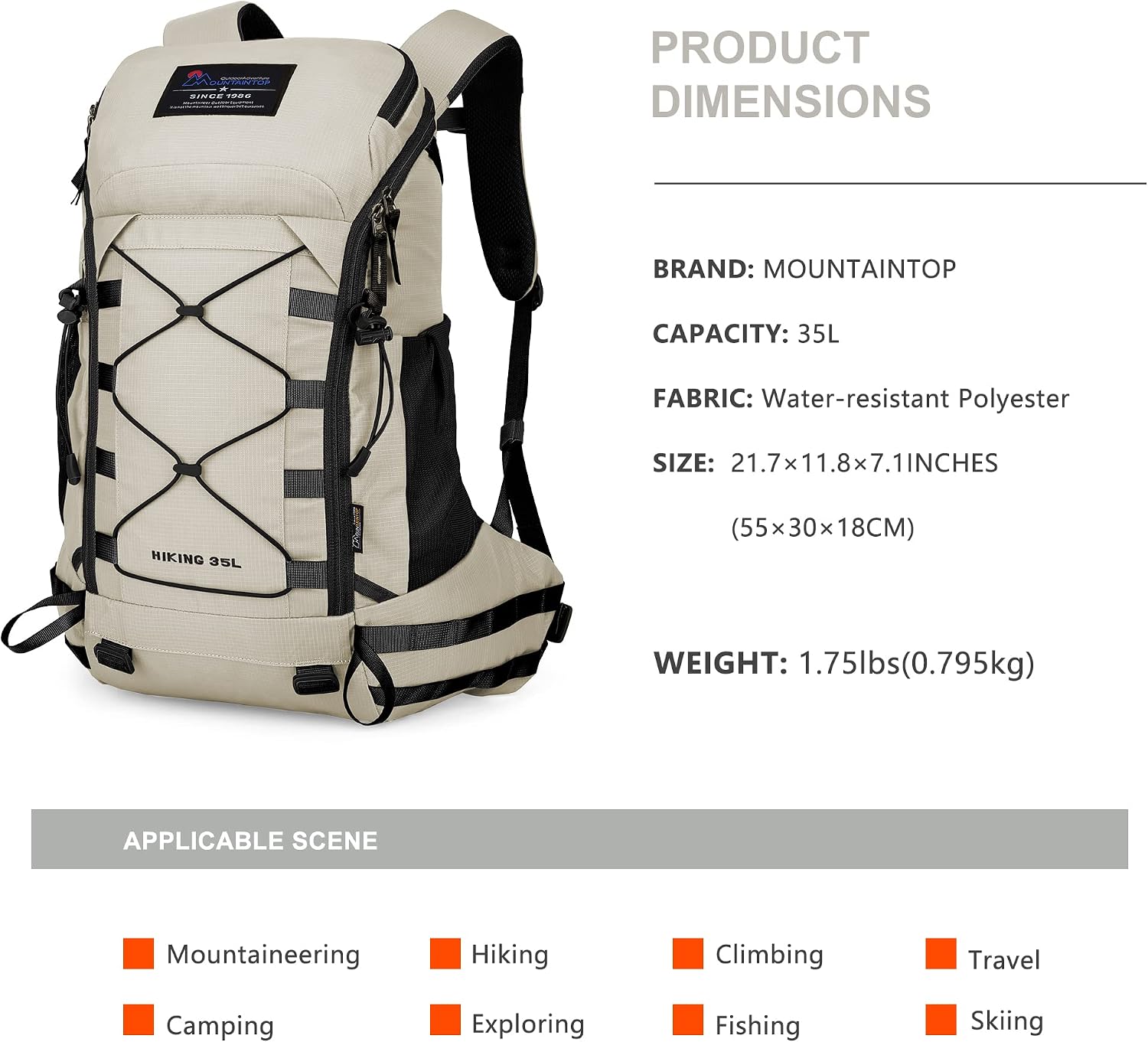 MOUNTAINTOP 35L Hiking Backpack, Lightweight Daypack with Rain Cover