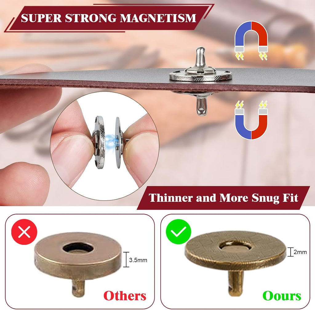160 Set Rivets for Leather Crafting and 20 Set Magnetic Buttons, 4 Colors 10 MM Double Cap Rivets & 18 MM Magnetic Snaps for Purses and Totes with Snap Fasteners Tool, for Leather, Boots, Belt