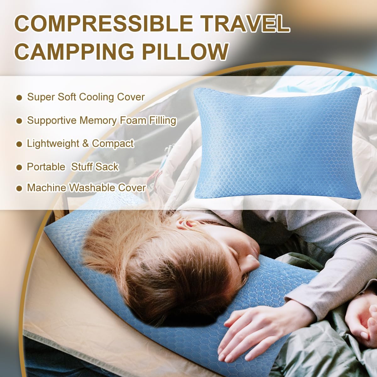 Ivellow Travel Pillow, Camping Pillow for Sleeping,Cooling, Memory Foam -M