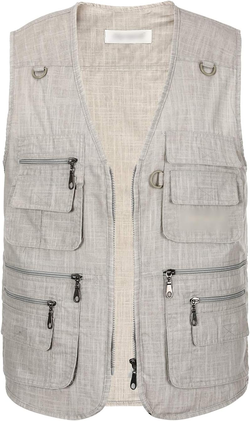 Hbufnha Men's Casual Safari Travel Vest 16 Pockets Outdoor Work Vest Sleeveless Jacket Fishing Hiking Photograph