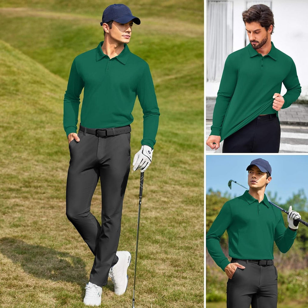 Deyeek Men's Long Sleeve Polo Shirts, Quick Dry Golf Polo for Men