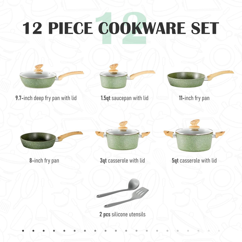 MAISON ARTS Pots and Pans Set Non Stick, 12 Pcs Kitchen Cookware Sets