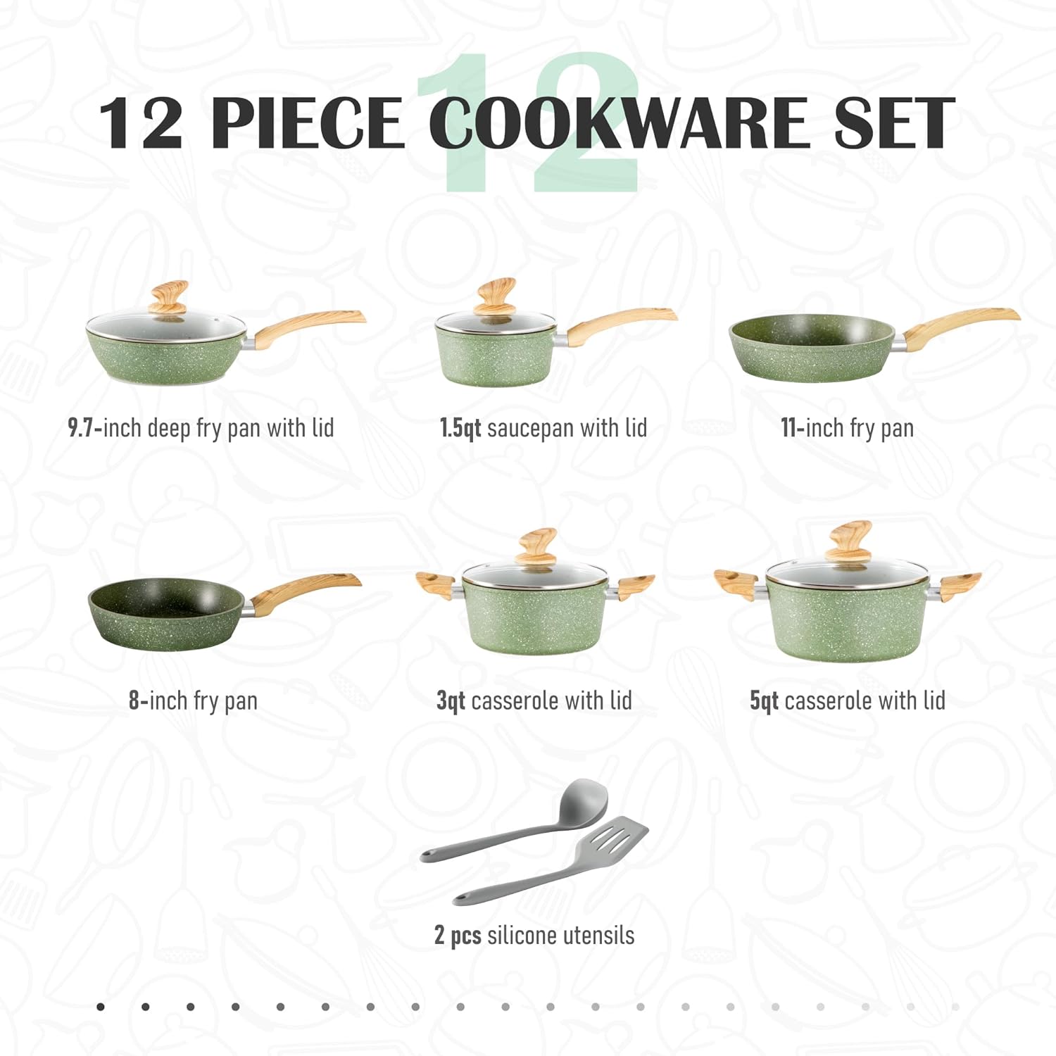 MAISON ARTS Pots and Pans Set Non Stick, 12 Pcs Kitchen Cookware Sets