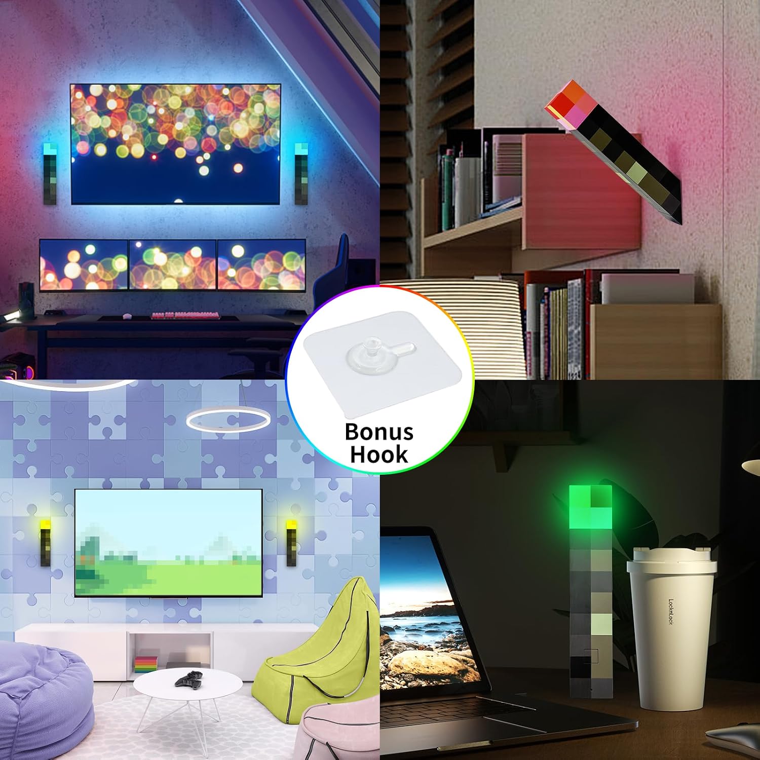 7-Color Wall Torch Lamp, Rechargeable Handheld Night Light for Room Decor