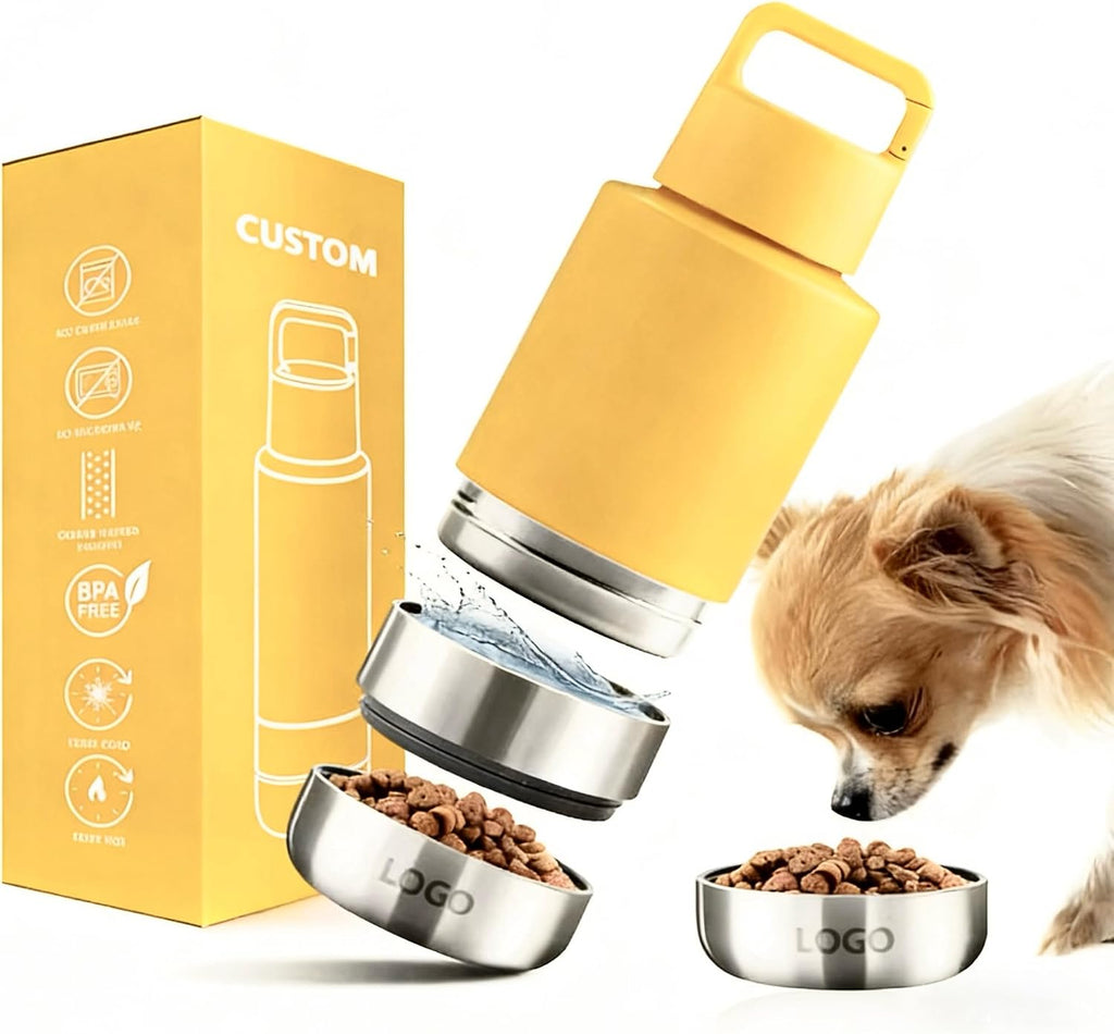 Insulated Water Bottle for Dog | Ideal Dog Mom Gifts | 34 oz Leakproof Travel Bottle | Convenient Travel Dog Bowls | Perfect for Hydration on the Go | 3 in 1 Portable Solution for Pet Owners (Orange)
