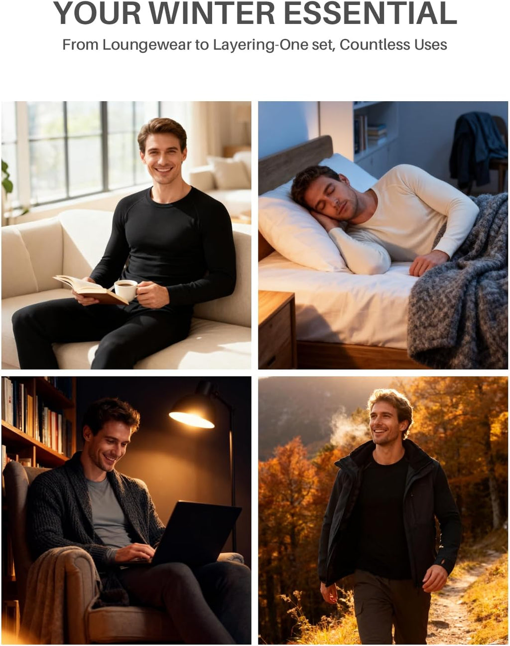 Thermal Underwear for Men - 2 Styles: 185g Lightweight Thin Base Layer & 220g Midweight Micro-Fleece Lined Long Johns
