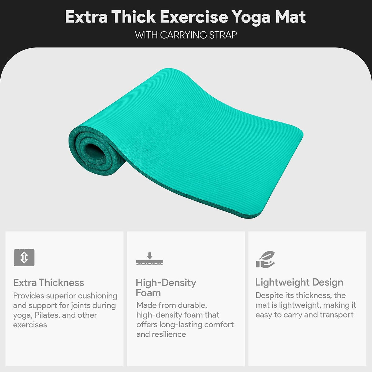 BalanceFrom All Purpose 1-Inch Extra Thick High Density Anti-Tear Exercise Yoga Mat with Carrying Strap, Multiple Colors