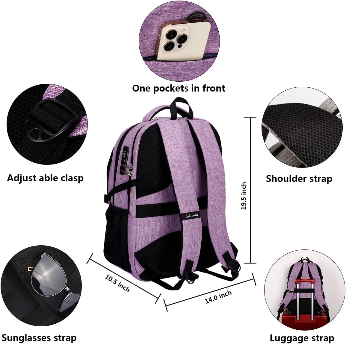 SHRRADOO Travel Laptop Backpack for Men Women, College High Schoolbag