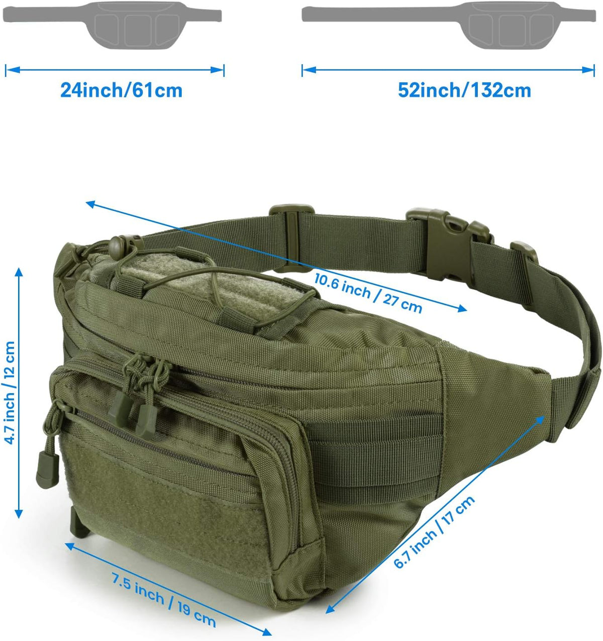 FRTKK Tactical Fanny Pack Military Waist Bag Pack with USA Flag Patch Utility Hip Pack with Adjustable Strap for Outdoors Fishing Cycling Camping Hiking Dog Walking (Army green 2)