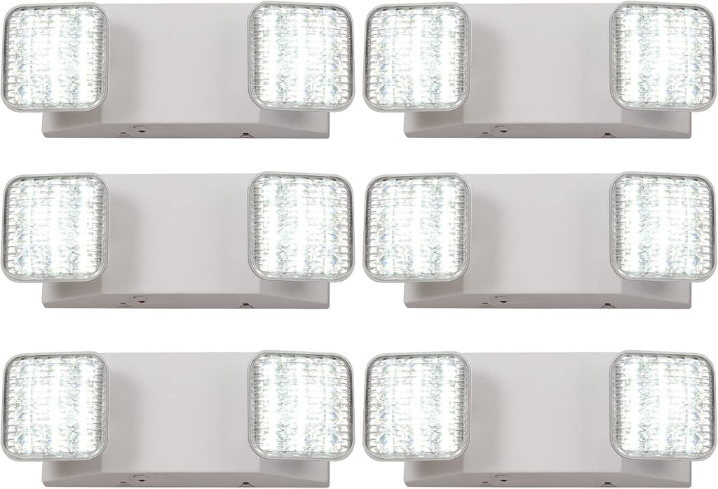 TANLUX LED Emergency Lights with Battery Backup, Two Head Adjustable Commercial Emergency Lights, UL Listed, AC 120/277V, Hardwired Emergency Exit Light Fixtures for Business - 6 Pack(White)
