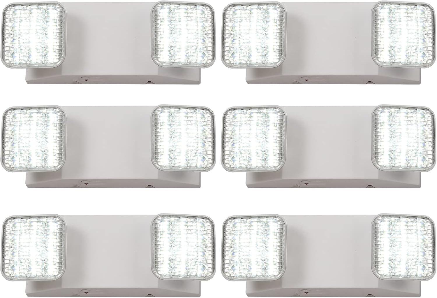 TANLUX LED Emergency Lights with Battery Backup, Two Head Adjustable Commercial Emergency Lights, UL Listed, AC 120/277V, Hardwired Emergency Exit Light Fixtures for Business - 6 Pack(White)